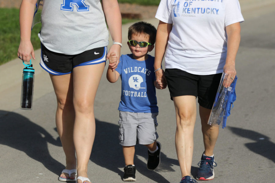 A+young+fan+walking+to+Cat+Walk+before+Saturdays+game+versus+Murray+State+on+September+15th%2C+2018+in+Lexington%2C+Kentucky.+Photo+by+Michael+Clubb+%7C+Staff