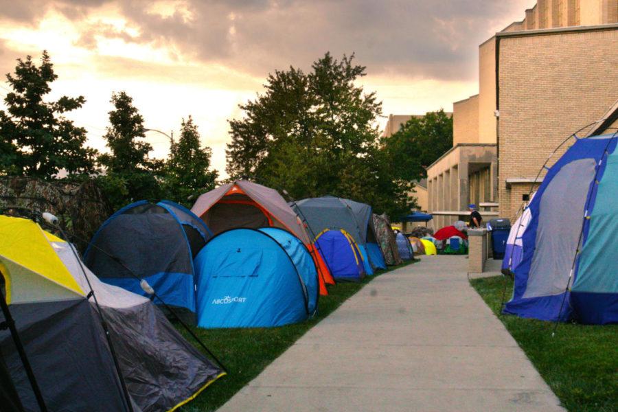 University of Kentucky Basketball fans set up tents outside Memorial Coliseum for the Big Blue Madness Camp Out in Lexington, Kentucky. Photo by Chandler | Stevenson
