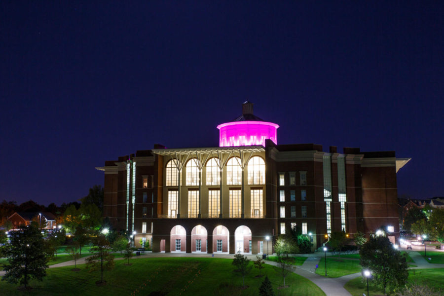 To raise awareness for domestic violence, UK turned the special lighting of some buildings around campus to purple on Tuesday and Wednesday, October 23 and 24, 2018. Photo by Jordan Prather | Staff