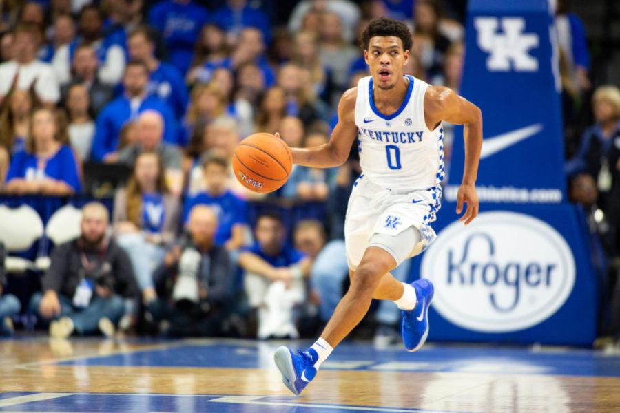 Sophomore+guard+Quade+Green+runs+up+the+court+during+the+game+against+Transylvania+on+Friday%2C+Oct.+26%2C+2018+at+Rupp+Arena+in+Lexington%2C+Ky.+Photo+by+Jordan+Prather+%7C+Staff