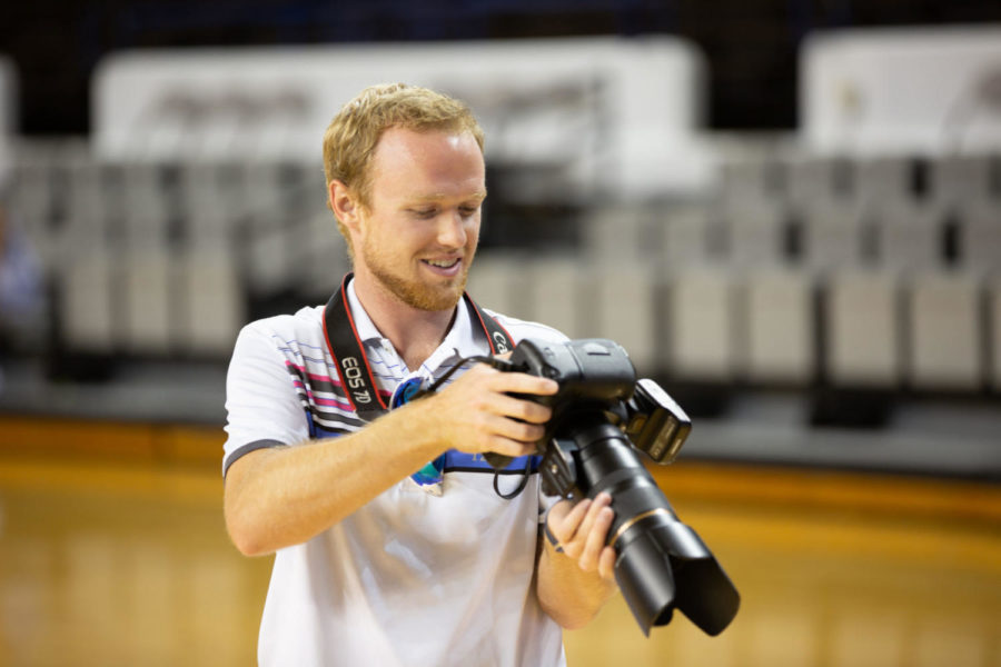 Kentucky Kernel photo editor Jordan Prather taking portraits of UKs basketball players during media day on Thursday, September 20th, 2018 in Lexington, Kentucky. Photo by Michael Clubb | Staff