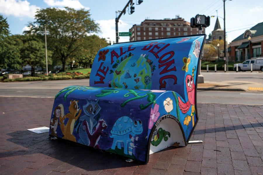 This book bench, based on the book Bertyl: I Just Want to Belong by Sandra Dobozi, is located in Thoroughbred Park in Lexington, Kentucky. Photo by Arden Barnes | Staff.