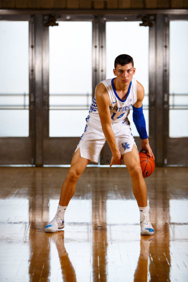 Kentucky Wildcats guard Tyler Herro dribbles while being photographed during Photo Day in Memorial Coliseum Thursday, Sept. 20, 2018 in Lexington, Ky. Photo by Jordan Prather | Staff