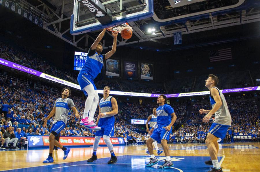 The blue team scores a point during the Blue-White game at Rupp Arena on Sunday 10 21, 2018 in Lexington, Kentucky. Photo by Olivia Beach | Staff