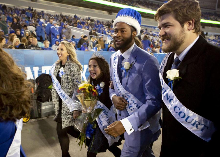 Tiana The and Juwan Page are crowned UK 2018 Homecoming King and Queen at halftime during the game against Vanderbilt on Saturday, Oct. 20, 2018, at Kroger Field in Lexington, Kentucky. Photo by Arden Barnes | Staff