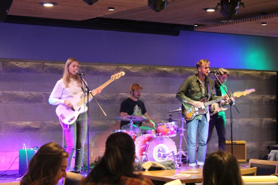 Blake Hester and Kseniya Verenich perform with their band to a crowd of students on Nov. 29, 2018. 