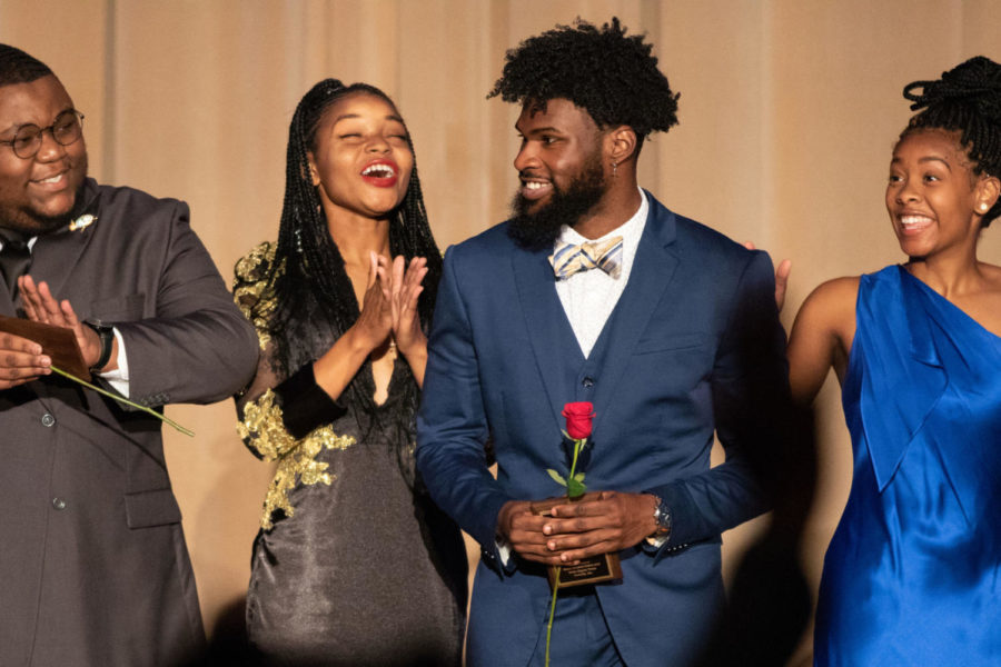 Neuroscience major Isaiah Brown after hearing his name being called for winning Mr. Black UK. Mr. and Ms. Black UK was awarded to Isaiah Brown and Tiffany Waltman on Thursday, October 18, 2018 at Memorial Hall in Lexington, Kentucky. Photo by Michael Clubb l Staff