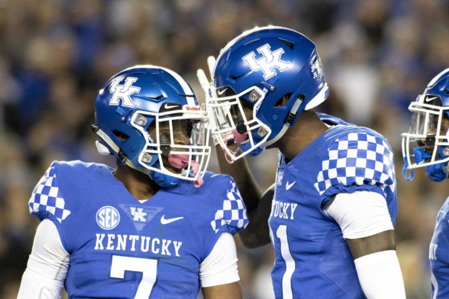 Kentucky+Wildcats+safety+Mike+Edwards+celebrates+with+Kentucky+Wildcats+cornerback+Chris+Westry+during+the+game+against+Vanderbilt+on+Saturday%2C+Oct.+20%2C+2018%2C+at+Kroger+Field+in+Lexington%2C+Kentucky.+Kentucky+won+14-7.+Photo+by+Arden+Barnes+%7C+Staff