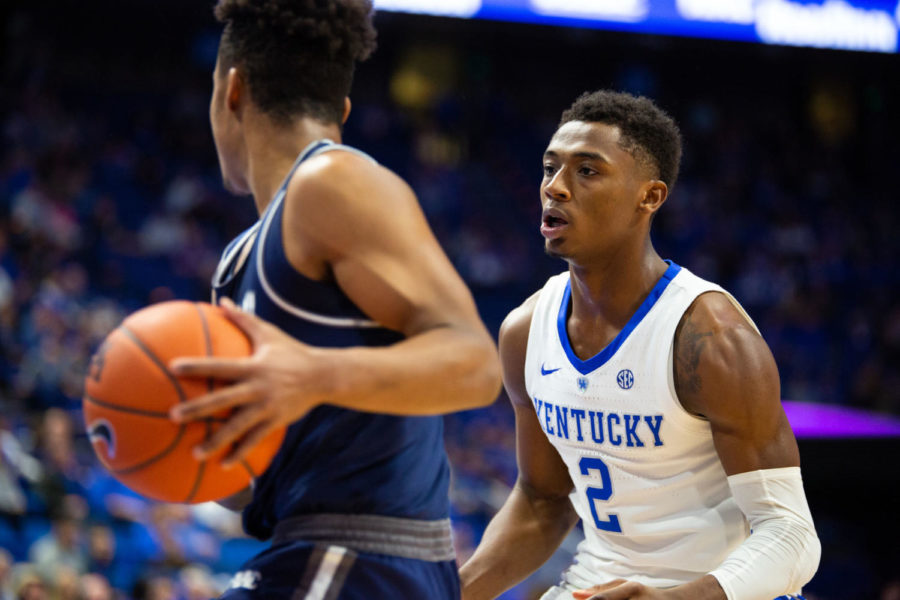 Kentucky+freshman+guard+Ashton+Hagans+guards+the+ball+during+the+game+against+Monmouth+on+Wednesday%2C+Nov.+28%2C+2018%2C+at+Rupp+Arena+in+Lexington%2C+Kentucky.+Photo+by+Jordan+Prather+%7C+Staff