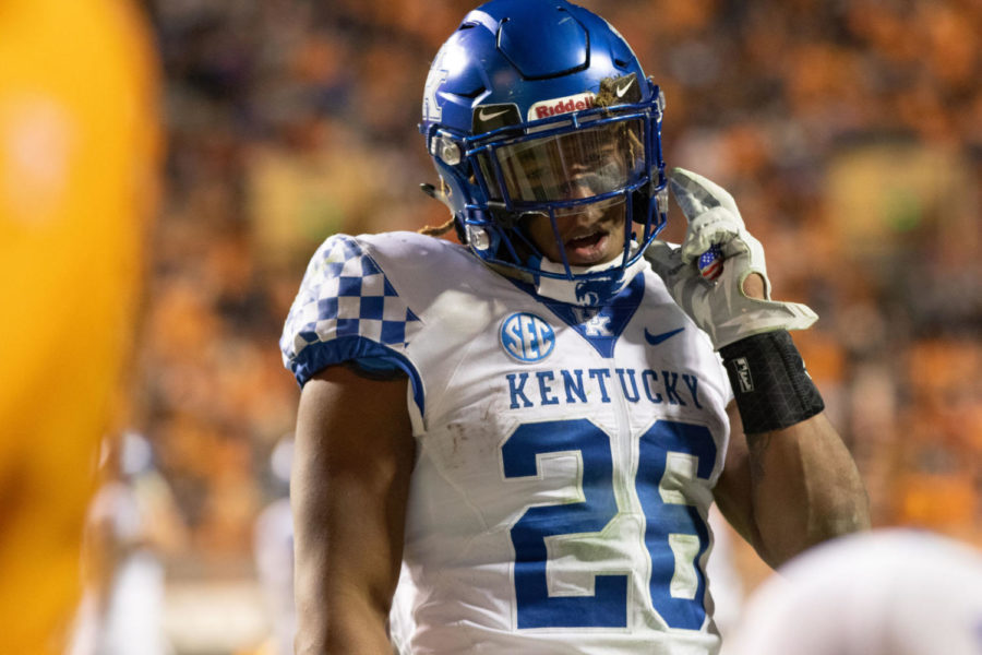 Kentucky Wildcats running back Benny Snell Jr. (26). University of Kentuckys football team lost to University of Tennessee, 24-7, at Neyland Stadium on Saturday, Nov. 10, 2018 in Knoxville, Tennessee. Photo by Michael Clubb | Staff