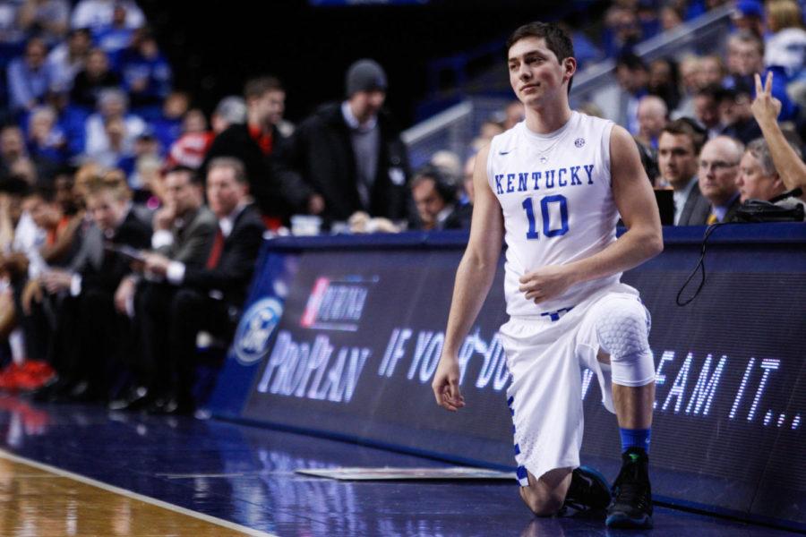 Guard Jonny David of the Kentucky Wildcats awaits entrance to the court during the game against the Georgia Bulldogs on Tuesday, February 9, 2016 in Lexington, Ky. Kentucky defeated Georgia 82-48.