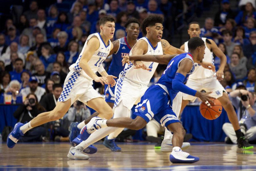 Kentucky+freshman+guard+Tyler+Herro+and+sophomore+forward+Nick+Richards+attempt+to+guard+the+basket+during+the+game+against+Tennessee+State+University+on+Friday%2C+Nov.+23%2C+2018%2C+at+Rupp+Arena%2C+in+Lexington%2C+Kentucky.+Kentucky+won+77-62.+Photo+by+Arden+Barnes+%7C+Staff