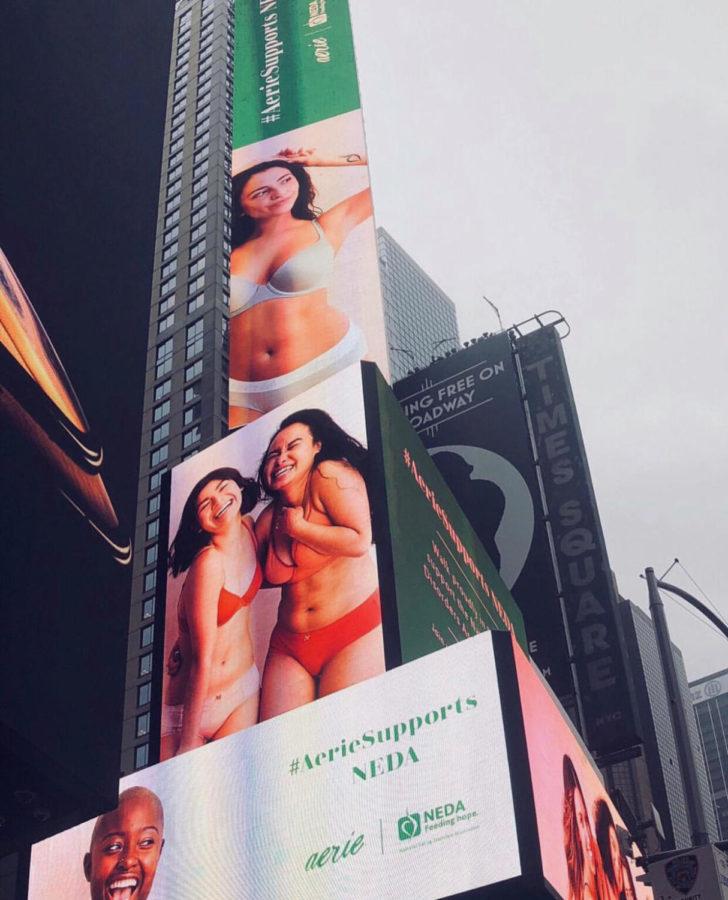 An Aerie ad with Paige Isaac as the model was displayed on a billboard in Times Square in New York City, New York. Photo provided by Paige Isaac | Aerie