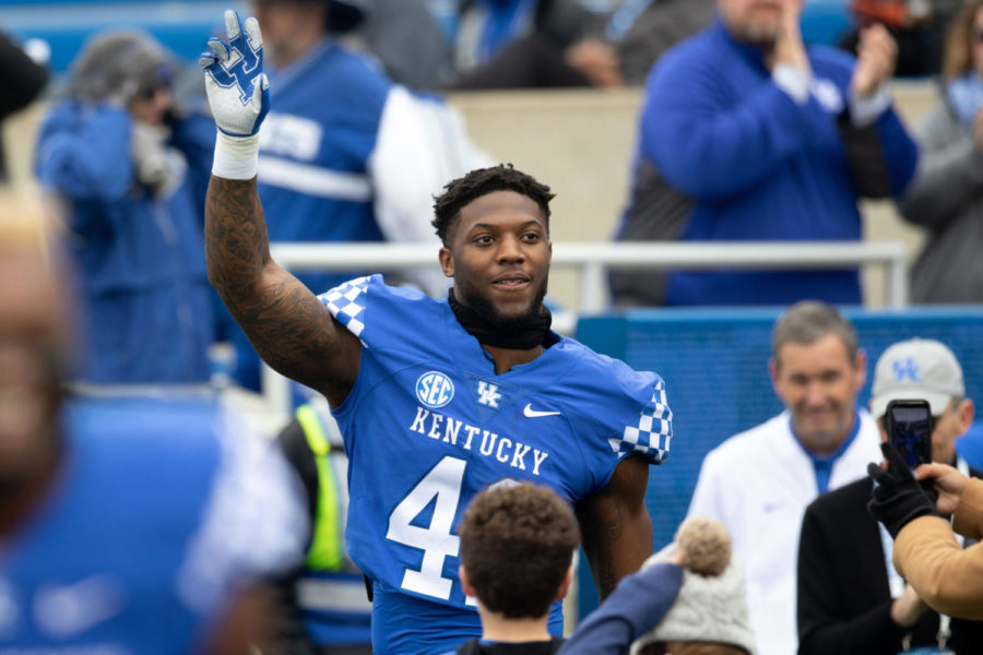 Kentucky Wildcats linebacker Josh Allen (41) walking out of the tunnel before the start of the game. University of Kentucky football defeated Middle Tennessee State University 34-23 at Kroger Field on Saturday, Nov. 17, 2018 in Lexington, Kentucky. Photo by Michael Clubb | Staff