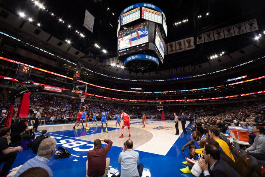 The United Center during the Ohio State vs UCLA game. University of Kentucky mens basketball team defeated University of North Carolina 80-72 in the CBS Sports Classic at the United Center on Saturday, December 22, 2018 in Chicago, Illinois. Photo by Michael Clubb | Staff