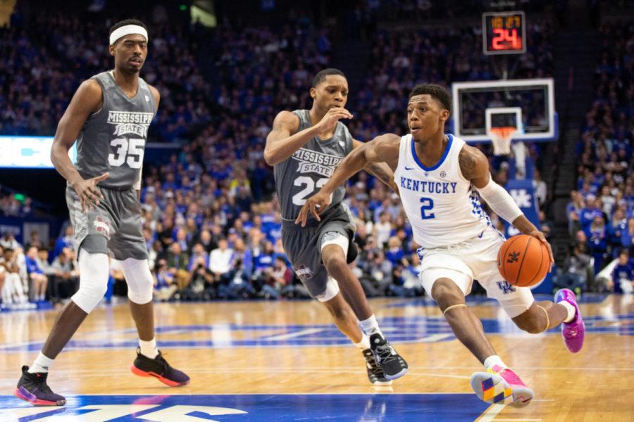 Kentucky+freshman+guard+Ashton+Hagans+drives+to+the+basket+during+the+game+against+Mississippi+State+on+Tuesday%2C+Jan.+22%2C+2019%2C+at+Rupp+Arena+in+Lexington%2C+Kentucky.+Photo+by+Jordan+Prather+%7C+Staff