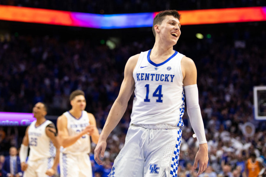 Kentucky+freshman+guard+Tyler+Herro+smiles+during+the+game+against+Tennessee+on+Saturday%2C+Feb.+16%2C+2019%2C+at+Rupp+Arena+in+Lexington%2C+Kentucky.+Kentucky+defeated+Tennessee+86-69.+Photo+by+Jordan+Prather+%7C+Staff