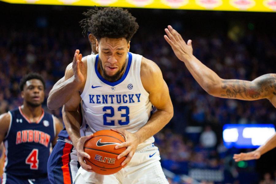 Kentucky+freshman+forward+EJ+Montgomery+fights+his+way+through+defenders+during+the+game+against+Auburn+on+Saturday%2C+Feb.+23%2C+2019%2C+at+Rupp+Arena+in+Lexington%2C+Kentucky.+Kentucky+won+80-53.+Photo+by+Jordan+Prather+%7C+Staff