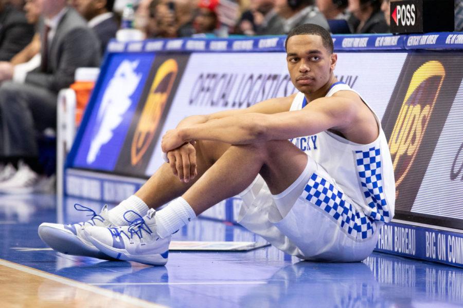 Sophomore forward PJ Washington waits to be checked into the game. University of Kentucky mens basketball team defeated Mississippi State 76-55 at Rupp Arena on Tuesday, Jan. 22, 2019, in Lexington, Kentucky. Photo by Michael Clubb | Staff