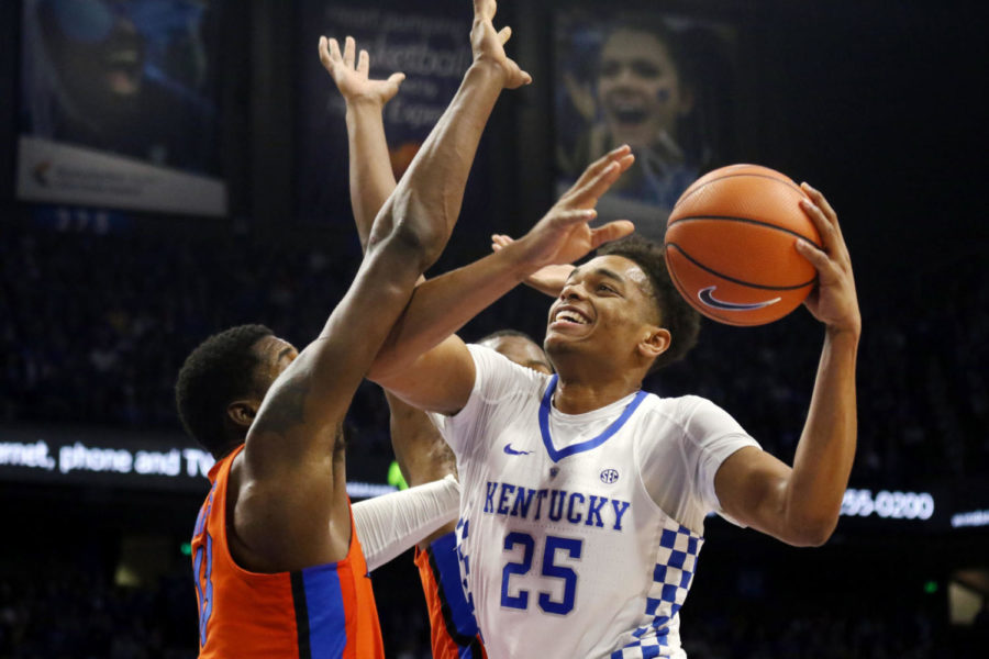 Freshman forward PJ Washington goes up for a layup in traffic during the game against Florida on Saturday, January 20, 2018 in Lexington, Ky. Florida won the game 66-64. Photo by Hunter Mitchell.