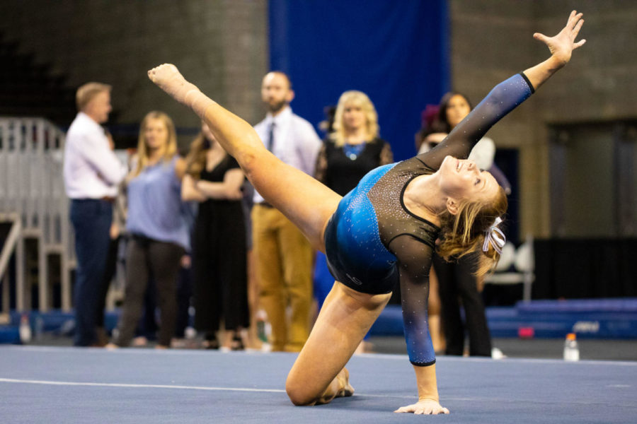 Kentucky gymnast Sidney Dukes performs her floor routine during the meet against Auburn on Friday, Feb. 1, 2019, at Memorial Coliseum in Lexington, Kentucky. Kentucky lost 196.000 to 196.125. Photo by Jordan Prather |Staff