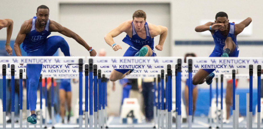 University+of+Kentucky+track+and+field+athletes+competing+in+60+meter+hurdles+during+the+Jim+Green+Invitational+at+the+Nutter+Field+House+on+Saturday%2C+January+12%2C+2019%2C+in+Lexington%2C+Kentucky.+Photo+by+Michael+Clubb+%7C+Staff