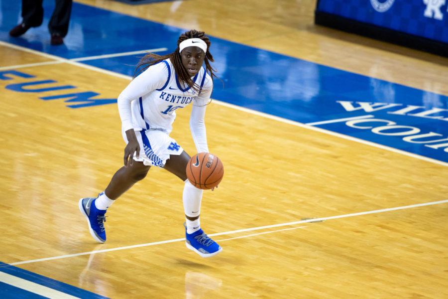 Freshman+guard+Rhyne+Howard+dribbles+the+ball+down+the+court+after+stealing+the+ball.+No.+11+UK+womens+basketball+team+lost+to+No.+19+Texas+A%26amp%3BM+62-55+at+Memorial+Coliseum+on+Thursday%2C+Feb.+28%2C+2019%2C+in+Lexington%2C+Kentucky.+Photo+by+Michael+Clubb+%7C+Staff