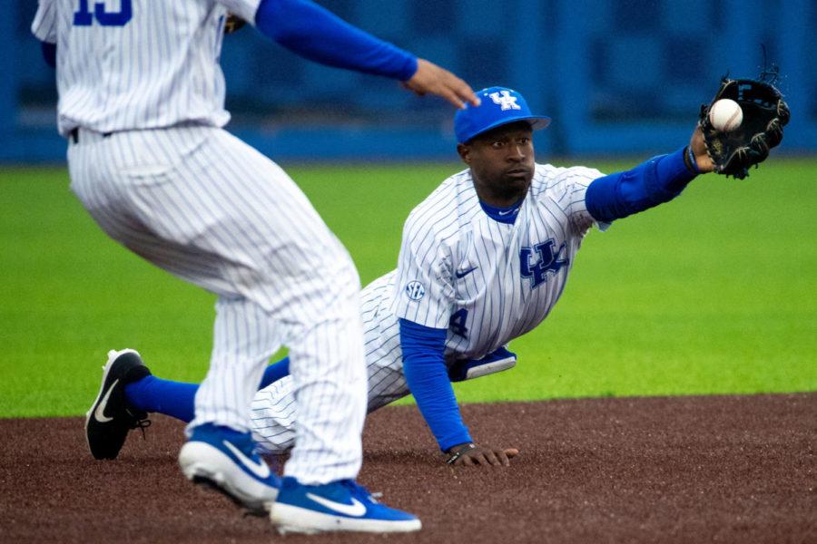 Kentucky redshirt junior Zeke Lewis tosses the ball to his teammate during the game against Canisius College on Friday, Mar. 1, 2019, at Kentucky Proud Park in Lexington, Kentucky. Photo by Jordan Prather | Staff