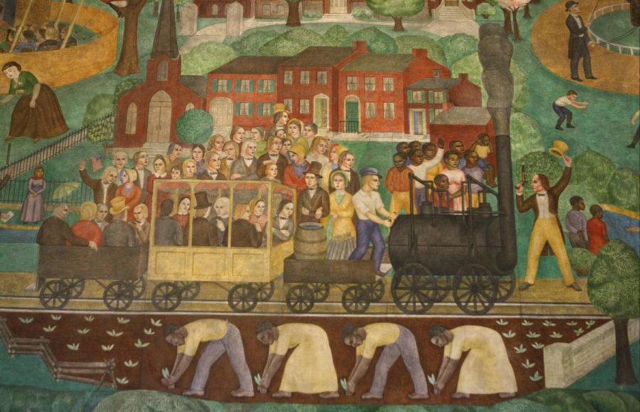 The mural inside Memorial Hall was created by Anne Rice O'Hanlon in 1934. Photo by Joel Repoley | Staff File Photo