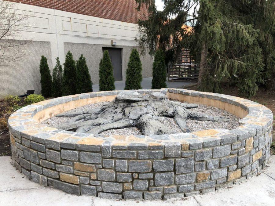 The Whitfield stump, which has been on campus since 1961, recently moved from its longtime location in front of White Hall Classroom Building to the Mining and Minerals Building. 
