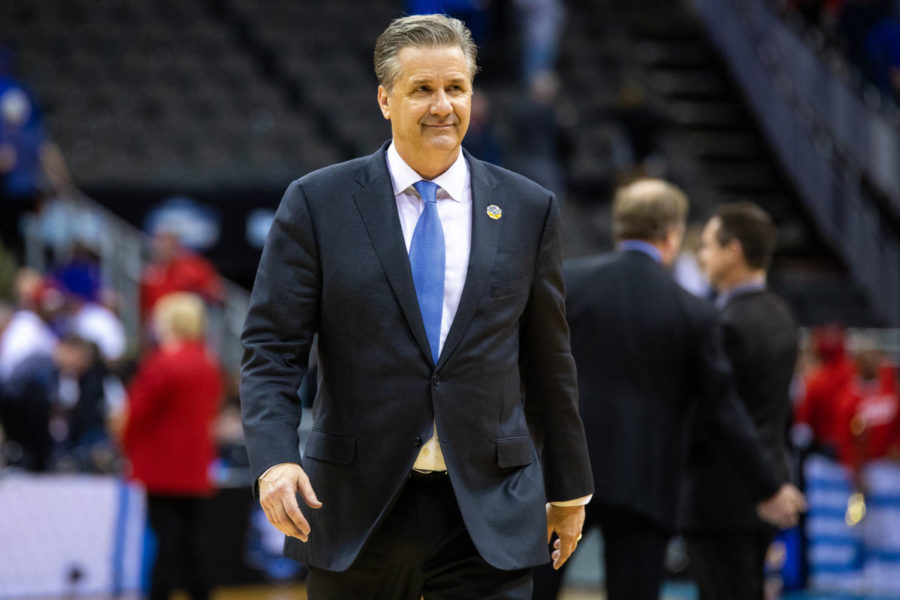 Kentucky head coach John Calipari smiles as he walks off the court after the game against Houston in the NCAA tournament Sweet 16 on Friday, March 30, 2019, at the Sprint Center in Kansas City, Missouri. Kentucky won 62-58 and will play Auburn in the Elite Eight. Photo by Jordan Prather | Staff