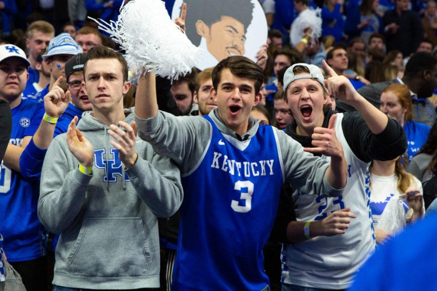 Fans in the ERUPPtion Zone cheer after the game against Tennessee on Saturday, Feb. 16, 2019, at Rupp Arena in Lexington, Kentucky. Kentucky defeated Tennessee 86-69. Photo by Jordan Prather | Staff