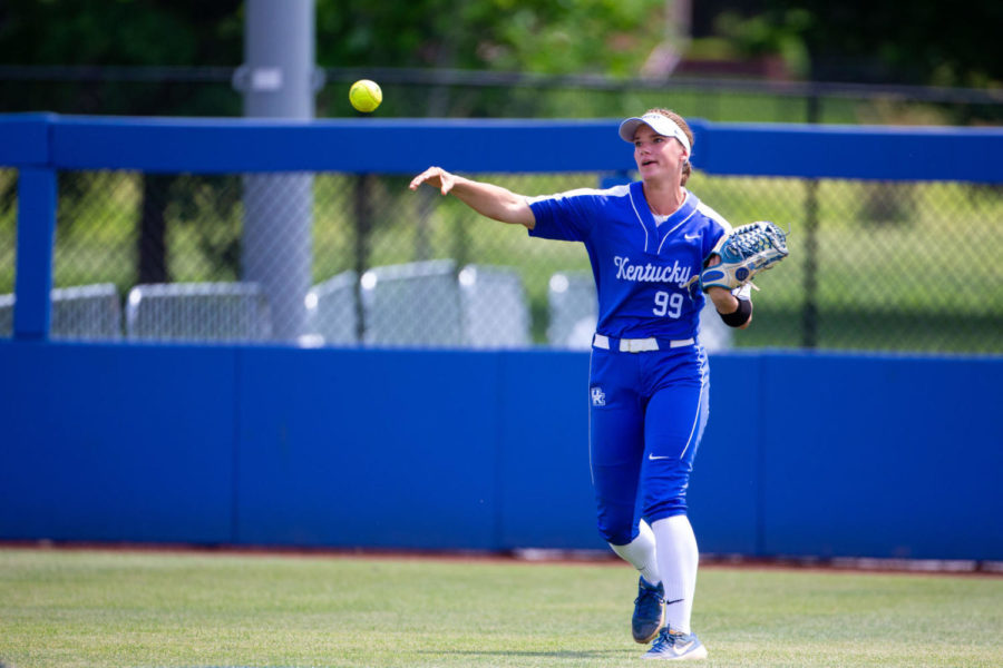 Kentucky+freshman+Kayla+Kowalik+throws+from+the+outfield+during+the+game+against+Virginia+Tech+in+the+NCAA+tournament+Regionals+on+Saturday%2C+May+18%2C+2019%2C+at+John+Cropp+Stadium+in+Lexington%2C+Kentucky.+Photo+by+Jordan+Prather+%7C+Staff