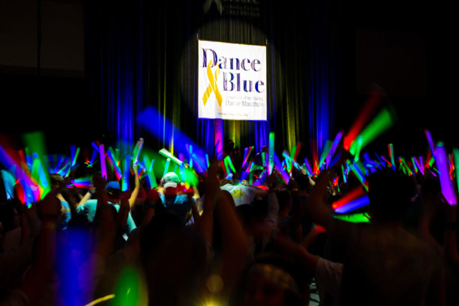 University+of+Kentucky+students+dance+with+light+up+sticks+during+rave+hour+at+DanceBlue+on+Sunday%2C+March+3%2C+2019%2C+at+Memorial+Coliseum+in+Lexington%2C+Kentucky.+DanceBlue+is+a+philanthropic+event+where+students+dance+for+24+hours+straight+to+raise+awareness%C2%A0for+pediatric+cancer.+Photo+by+Jordan+Prather+%7C+Staff