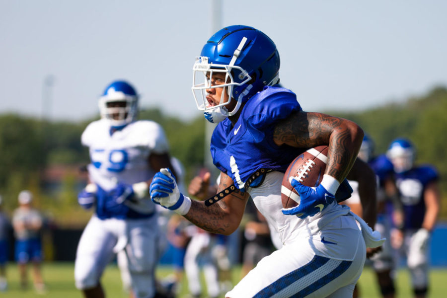 Kentucky Wildcats wide receiver Lynn Bowden Jr. (1) at open practice on Tuesday, Aug. 20, 2019, at the Joe Craft Football Training Facility in Lexington, Kentucky. Photo by Jordan Prather | Staff