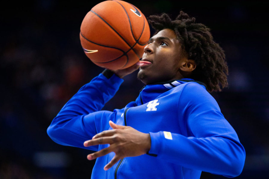 Kentucky+freshman+guard+Tyrese+Maxey+warms+up+for+the+exhibition+game+against+Georgetown+College+on+Sunday%2C+Oct.+27%2C+2019%2C+at+Rupp+Arena+in+Lexington%2C+Kentucky.+Kentucky+won+80-53.+Photo+by+Jordan+Prather+%7C+Staff