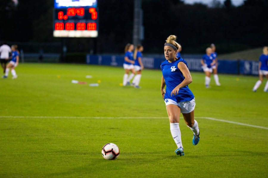 Kentucky redshirt junior forward Marissa Bosco warms up before the game against South Carolina on Thursday, Oct. 10, 2019, at the Bell Soccer Complex in Lexington, Kentucky. Photo by Jordan Prather | Staff