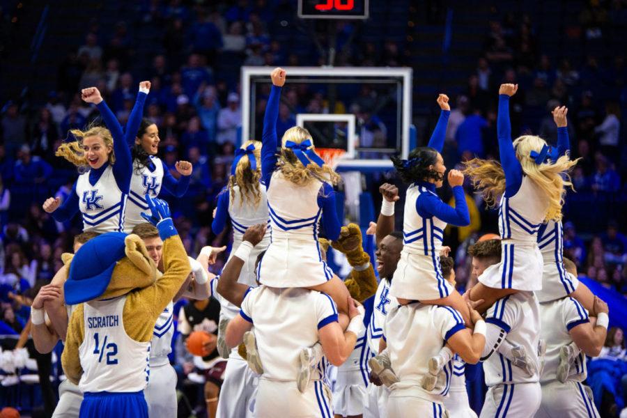 The+Kentucky+cheerleaders+get+ready+for+game+against+Eastern+Kentucky+to+begin+on+Friday%2C+Nov.+8%2C+2019%2C+at+Rupp+Arena+in+Lexington%2C+Kentucky.+Kentucky+won+91-49.+Photo+by+Jordan+Prather+%7C+Staff