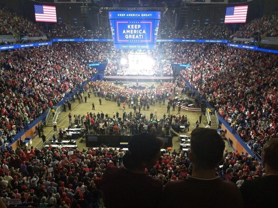 A+view+from+the+upper+deck+of+President+Donald+Trumps+stump+rally+in+Rupp+Arena+in+Lexington%2C+Ky.%2C+on+November+4%2C+2019.+Photo+provided+by+Thomas+Hart.+%C2%A0