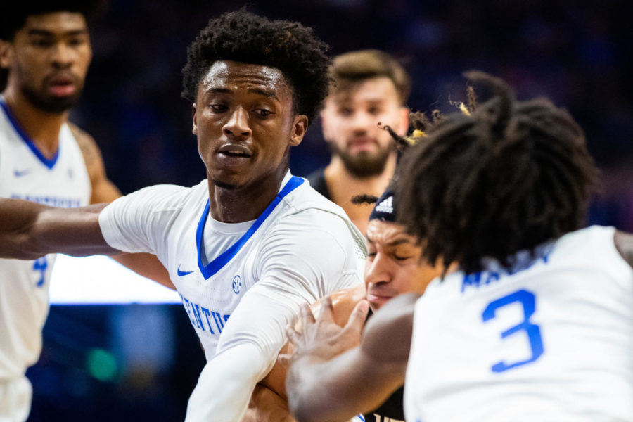 Kentucky sophomore guard Ashton Hagans goes for a steal during the University of Kentucky vs. Utah Valley men’s basketball game on Monday, Nov. 18, 2019, at Rupp Arena in Lexington, Kentucky. UK won 82-74. Photo by Michael Clubb | Staff
