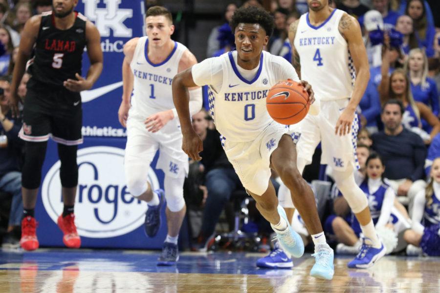 Kentucky+sophomore+guard+Ashton+Hagans+brings+the+ball+up+the+court+after+a+steal+during+the+game+against+Lamar+on+Sunday%2C+November+24%2C+2019+in+Lexington%2C+Ky.+Kentucky+won+81-56.+Photo+by+Chase+Phillips+%7C+Staff