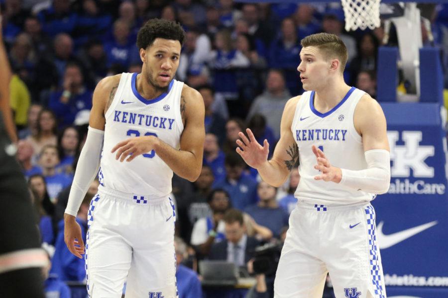 Kentucky+sophomore+forward+EJ+Montgomery+and+Kentucky+graduate+student+forward+Nate+Sestina+talk+during+a+timeout+during+the+game+against+Lamar+on+Sunday%2C+November+24%2C+2019+in+Lexington%2C+Ky.+Kentucky+won+81-56.+Photo+by+Chase+Phillips+%7C+Staff