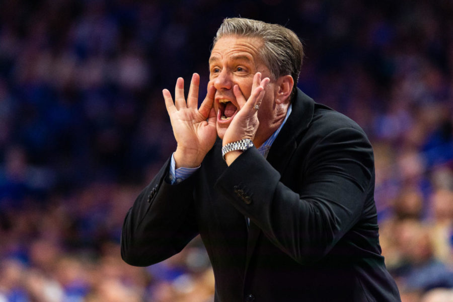 Kentucky head coach John Calipari screams to his players during the game against Mount St. Marys on Friday, Nov. 22, 2019, at Rupp Arena in Lexington, Kentucky. Kentucky won 82-62. Photo by Jordan Prather | Staff