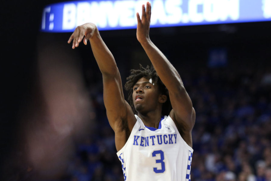 Kentucky+freshman+guard+Tyrese+Maxey+shoots+a+three+pointer+during+the+game+against+Lamar+on+Sunday%2C+November+24%2C+2019+in+Lexington%2C+Ky.+Kentucky+won+81-56.+Photo+by+Chase+Phillips+%7C+Staff