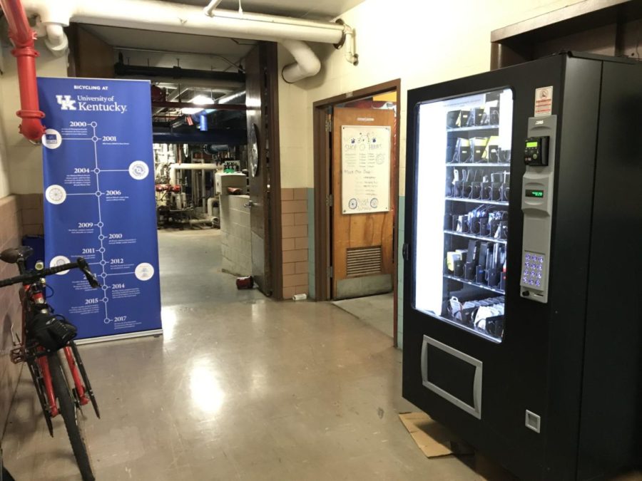 The bike parts vending machine was installed in front of Wildcat Wheels in Blazer Dining in October 2019. Photo by Emily Girard.