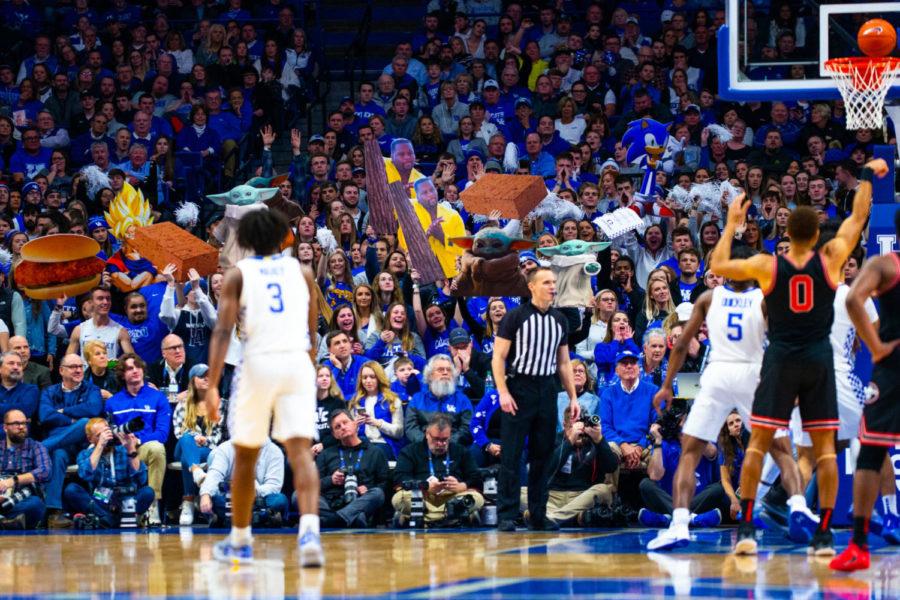 Students+in+the+eRUPPtion+Zone+hold+signs+during+the+game+against+Georgia+on+Tuesday%2C+Jan.+21%2C+2020%2C+at+Rupp+Arena+in+Lexington%2C+Kentucky.+Kentucky+won+89-79.+Photo+by+Jordan+Prather+%7C+Staff