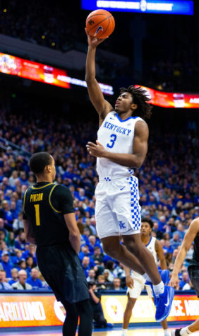 Kentucky freshman guard Tyrese Maxey lays the ball in the hoop during the game against Missouri on Saturday, Jan. 4, 2020, at Rupp Arena in Lexington, Kentucky. Kentucky won 71-59. Photo by Jordan Prather | Staff