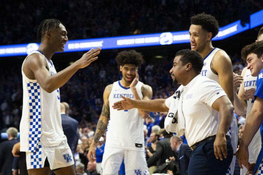 Kentucky sophomore guard Immanuel Quickley celebrates after the game against Alabama at Rupp Arena on Saturday, Jan. 11, 2020 in Lexington, Kentucky. Kentucky defeated Alabama 76-67. Photo by Arden Barnes | Staff