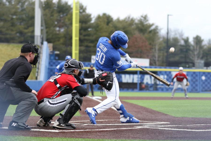 Senior+outfielder+Jaren+Shelby+makes+contact+during+the+game+against+Southeastern+Missouri+State+on+Tuesday%2C+February+18%2C+2020+in+Lexington%2C+Ky.+Photo+by+Chase+Phillips+%7C+Staff