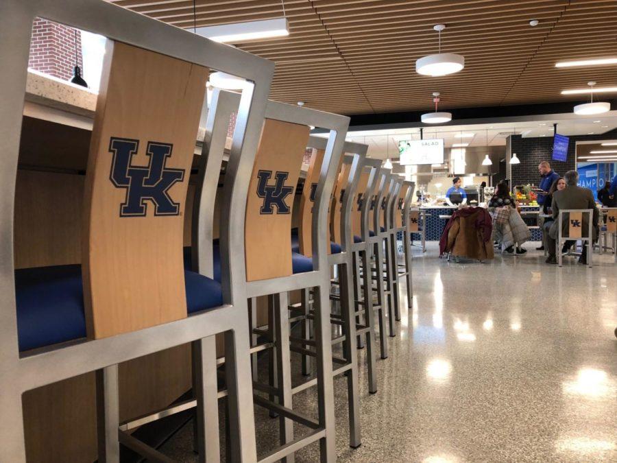 Champions Kitchen will open to students on Sunday, Jan. 7 at 2 p.m. Pushed-in high-top chairs sit at Champions Kitchen on Friday, January 5, 2018 in Lexington, Kentucky. Photo by Rick Childress | Staff